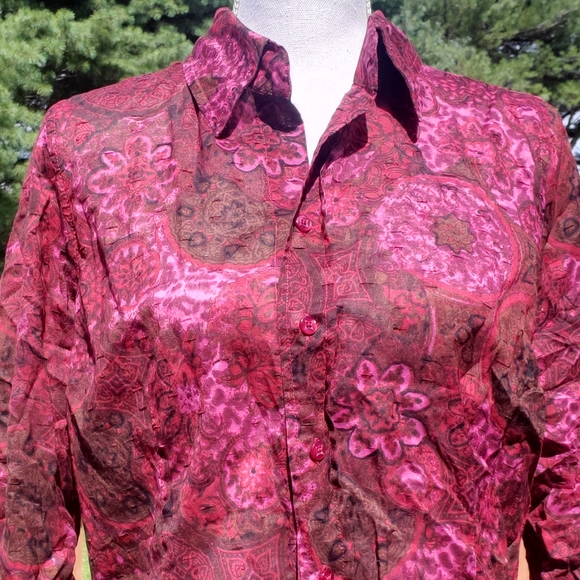 Coldwater Creek Tops - Coldwater Creek pink red black button up blouse M